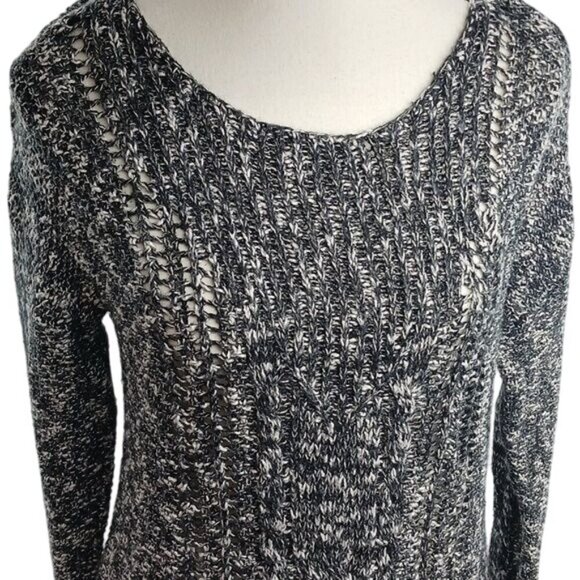 Mudd Womens M Black White Marled Knit Sweater Long Sleeve Pullover Casual Top - Picture 3 of 8